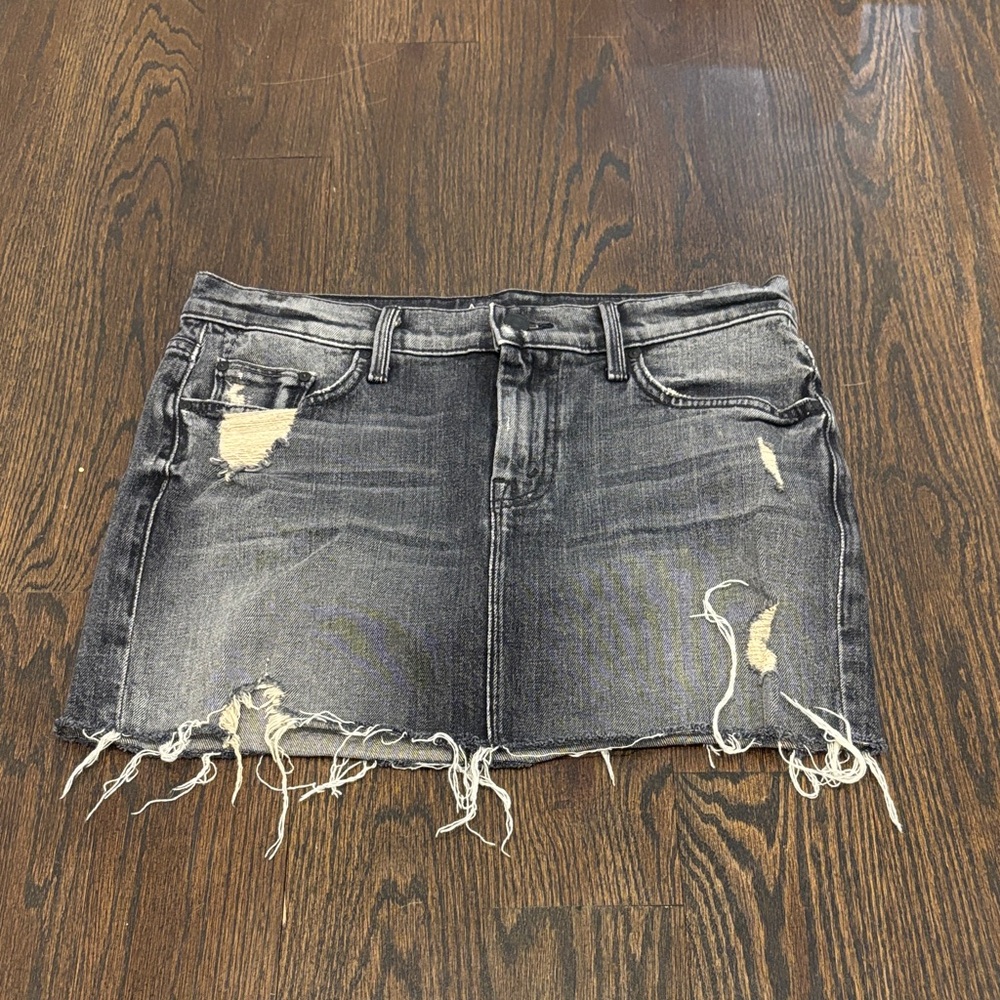 MOTHER Women’s Black Distressed Denim Mini Skirt Size 26